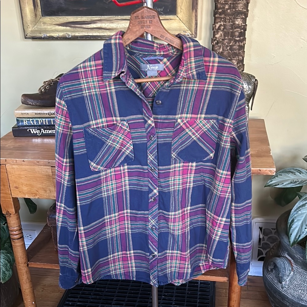 VINTAGE 90s Natural Reflections Plaid Flannel Button Up Shirt